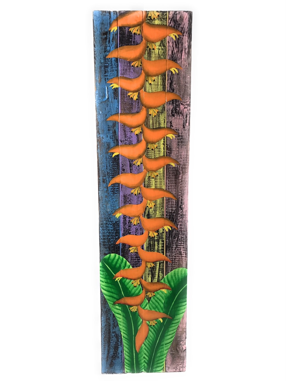 Heliconia Flower Painting on Wood Planks 32" X 8" Rustic Wall Decor | #zon06a Heliconia Flower Painting on Wood Planks 32" X 8" Rustic Wall Decor | #zon06a